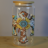 Faith - Rustic Cow Print Design - Libbey Glass Cup