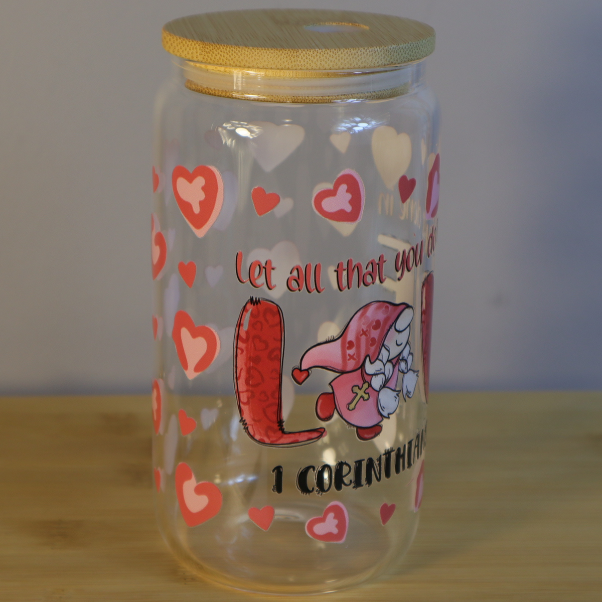 Let Everything Be Done in Love Gnome Lady Libbey Glass Cup