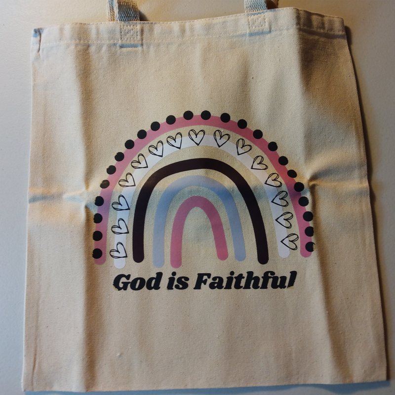 God Is Faithful Canvas Tote (Oops)