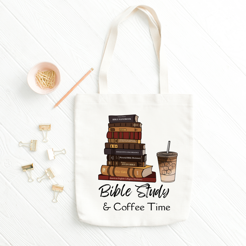 Bible Study and Coffee Time Canvas Tote